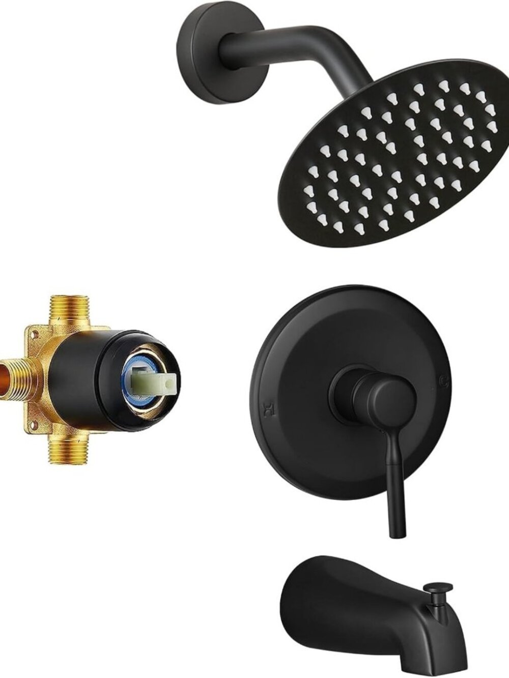 Matte Black Tub Shower Faucet Set with 6-Inch Rain Shower Head & Valve Included